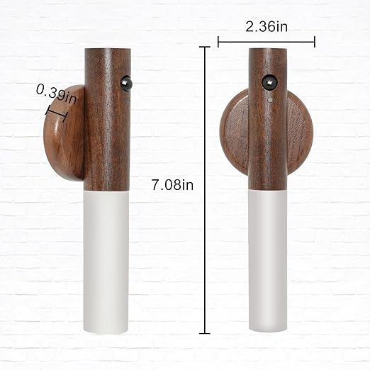 Glass Wood Motion Sensor LED Night Light, Motion Activated,Wall Lights Battery Operated,Rechargeable Wall Lights,Wireless Wall Light,Suitable For Corridors, Stairs, Bedrooms, Brown