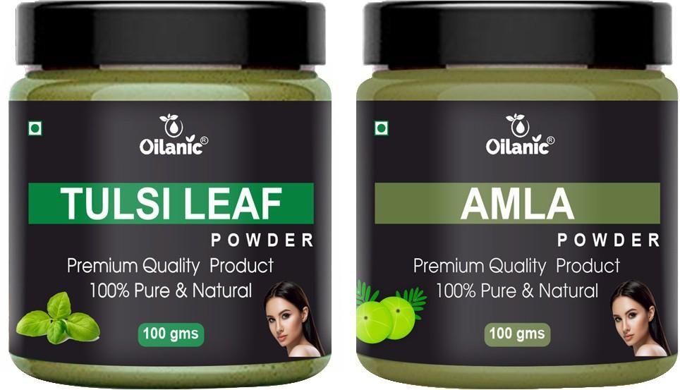 Oilanic  Pure & Natural Tulsi & Amla Powder- For Skin & Hair Combo Pack of 2 Jar 100gm (200gm) - Premium  from Roposo Clout - Just $600! Shop now at Mystical9