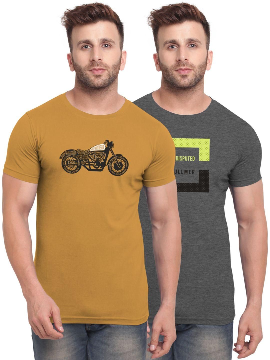 BULLMER Cotton Blend Printed  Full Sleeves Mens Round Neck T-shirt ( Pack Of 2 ) - Premium  from Roposo Clout - Just $724! Shop now at Mystical9