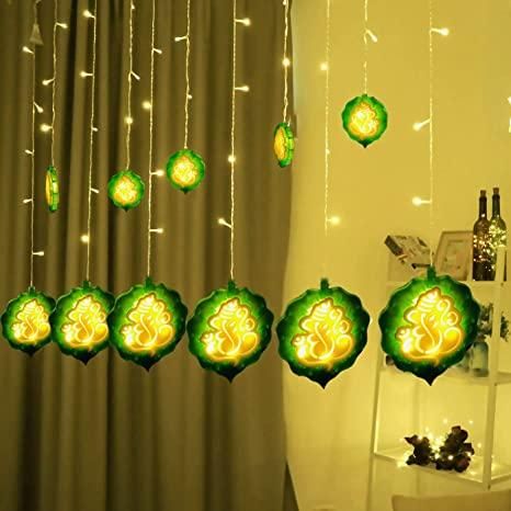 Ganesh Curtain LED Diwali Lights 114 LED 3 Meter Curtain String Lights Window Curtain Led Lights for Decoration (6+6 Ganesh Curtain Warm White) - Premium  from Roposo Clout - Just $1070! Shop now at Mystical9