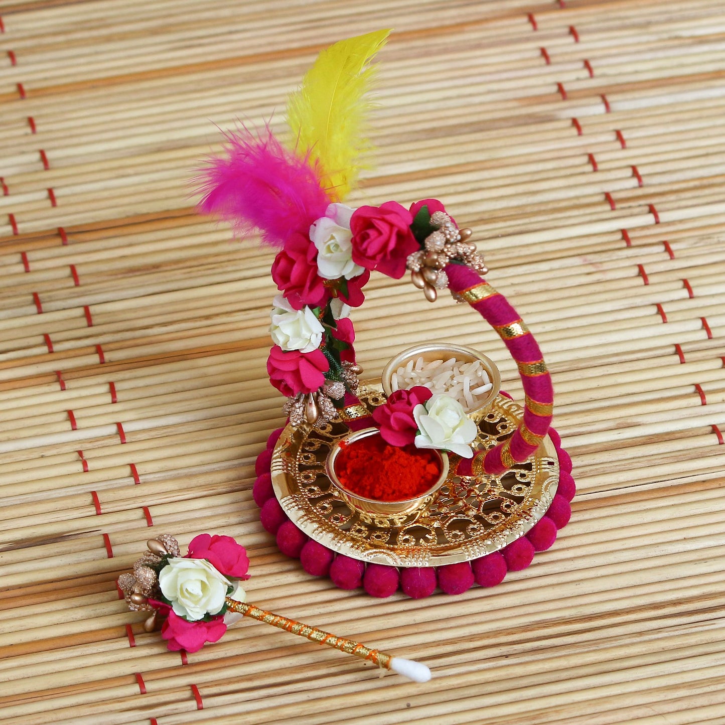 eCraftIndia Handcrafted Decorative Roli Tikka Holder with designer stick and Colorful Feathers - Premium  from Roposo Clout - Just $600! Shop now at Mystical9