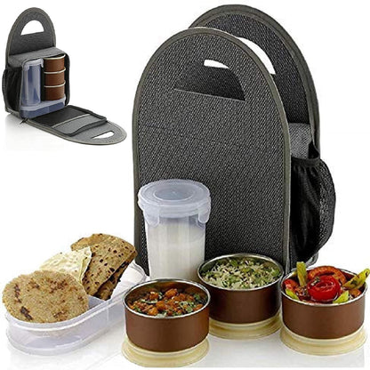 Stainless Steel 3 Container, 1 Casserole Set, 1 Plastic Bottle With Bag Microwave-Safe Lunch Box - Premium  from Roposo Clout - Just $1030! Shop now at Mystical9