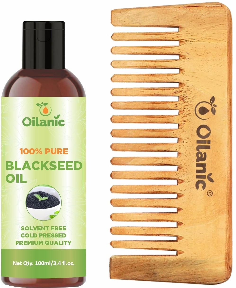 Oilanic  Pure & Natural Black Seed Oil( 100 ml) & Herbal Handmade Medium Detangler Neem Wooden Comb(5.5 inches)- For Antidandruff Men & Women Combo Pack - Premium  from Roposo Clout - Just $600! Shop now at Mystical9