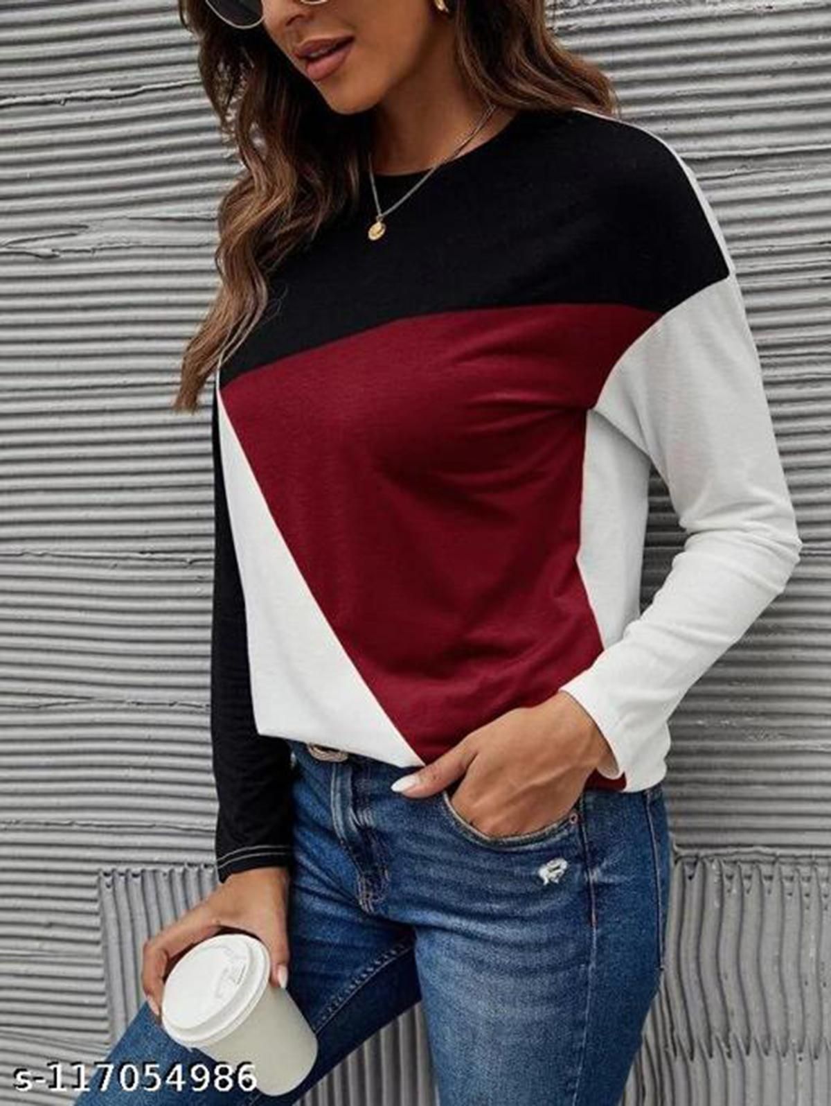 Popster Multi Printed Cotton Round Neck Regular Fit Long Sleeve Womens T-Shirt - Premium  from Roposo Clout - Just $670! Shop now at Mystical9