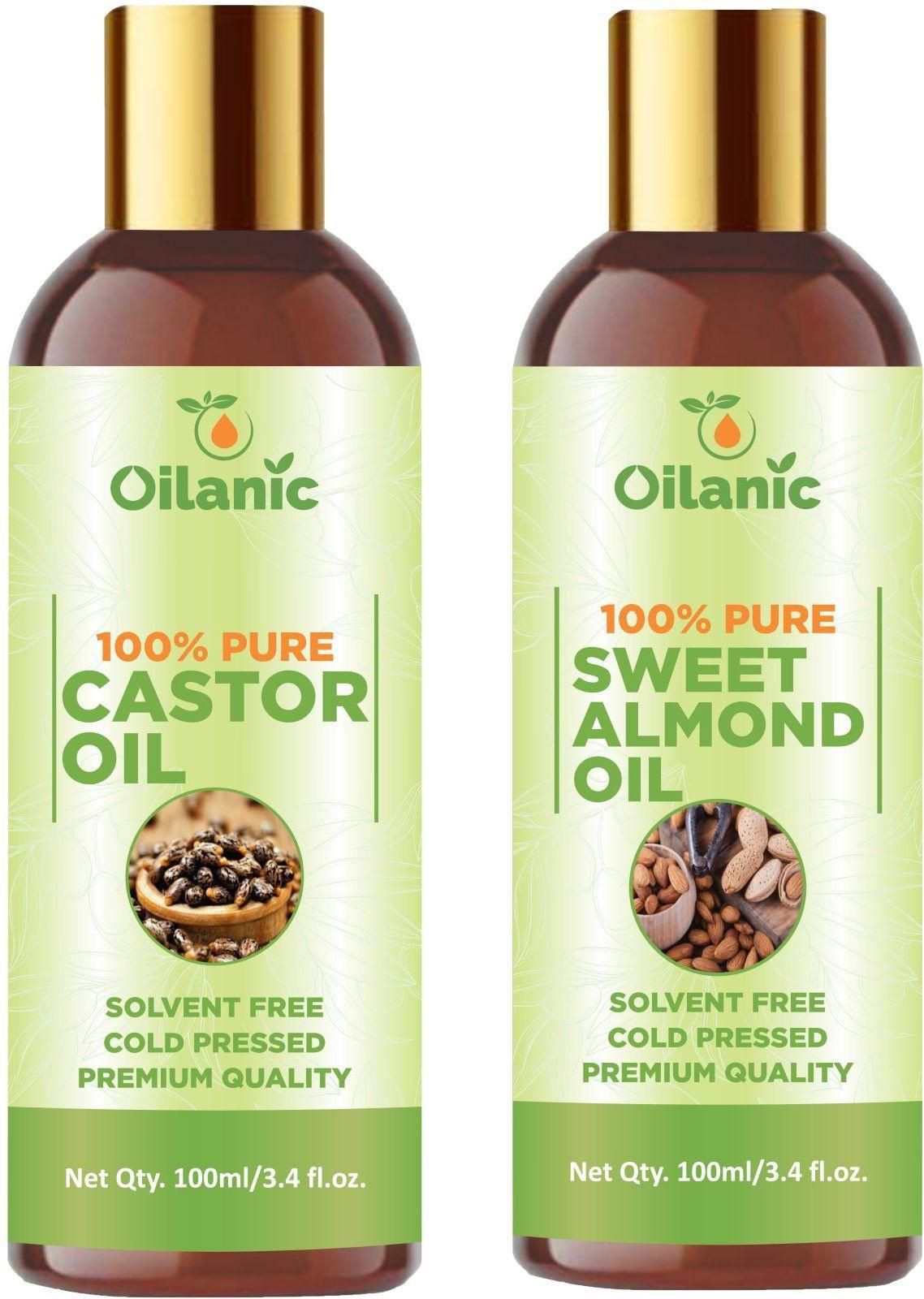 Oilanic Premium Castor Oil & Sweet Almond Oil Combo pack of 2 bottles of 100 ml(200 ml) - Premium  from Roposo Clout - Just $600! Shop now at Mystical9