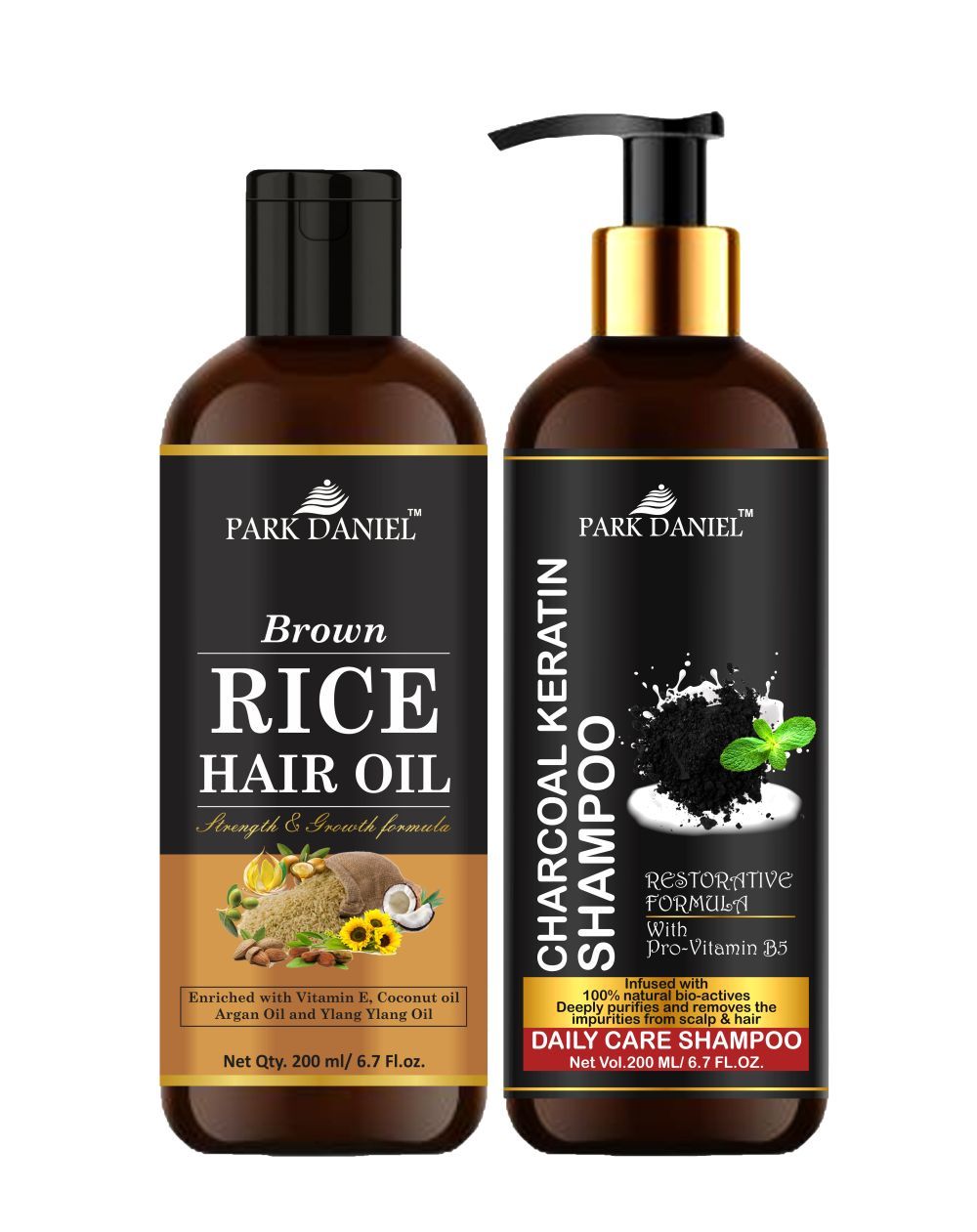 Park Daniel Pure and Natural Brown Rice Oil & Activated Charcoal Shampoo Hair Care Combo Pack Of 2 bottle of 200 ml(400 ml) - Premium  from Roposo Clout - Just $1500! Shop now at Mystical9
