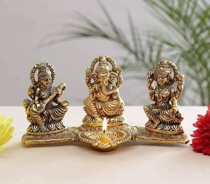 Design Gold Plated Lakshmi Ganesh Saraswati Idol with Deepak Showpiece - Premium  from Roposo Clout - Just $718! Shop now at Mystical9