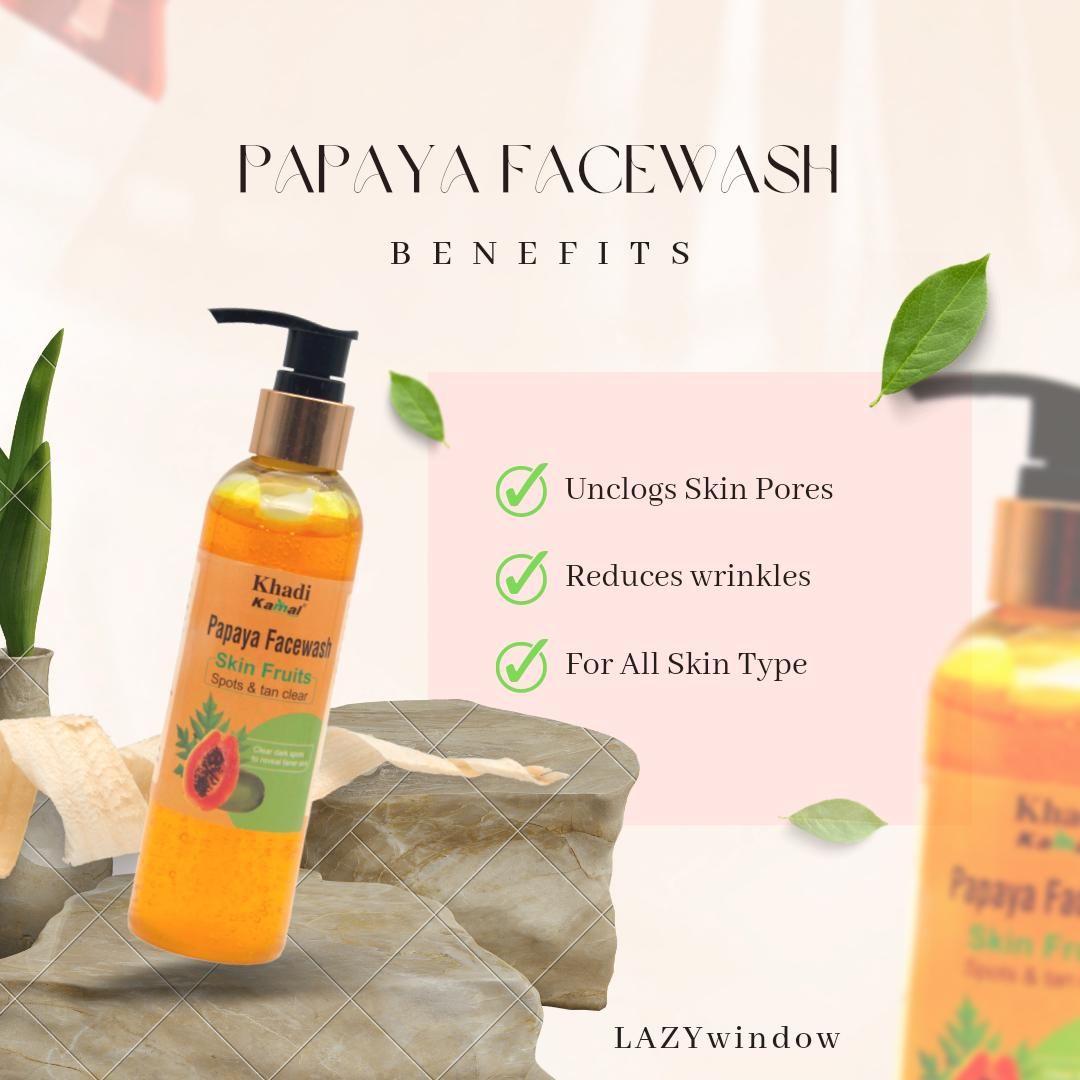 Khadi Kamal Herbal 100 Pure Natural & Organic Papaya Face Wash For Men And Women 210ml Pack of 5 - Premium  from Roposo Clout - Just $1100! Shop now at Mystical9