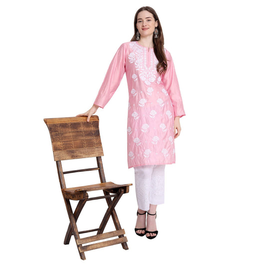 Women Chikankari Chanderi Silk Straght Kurti - Premium  from Roposo Clout - Just $778! Shop now at Mystical9