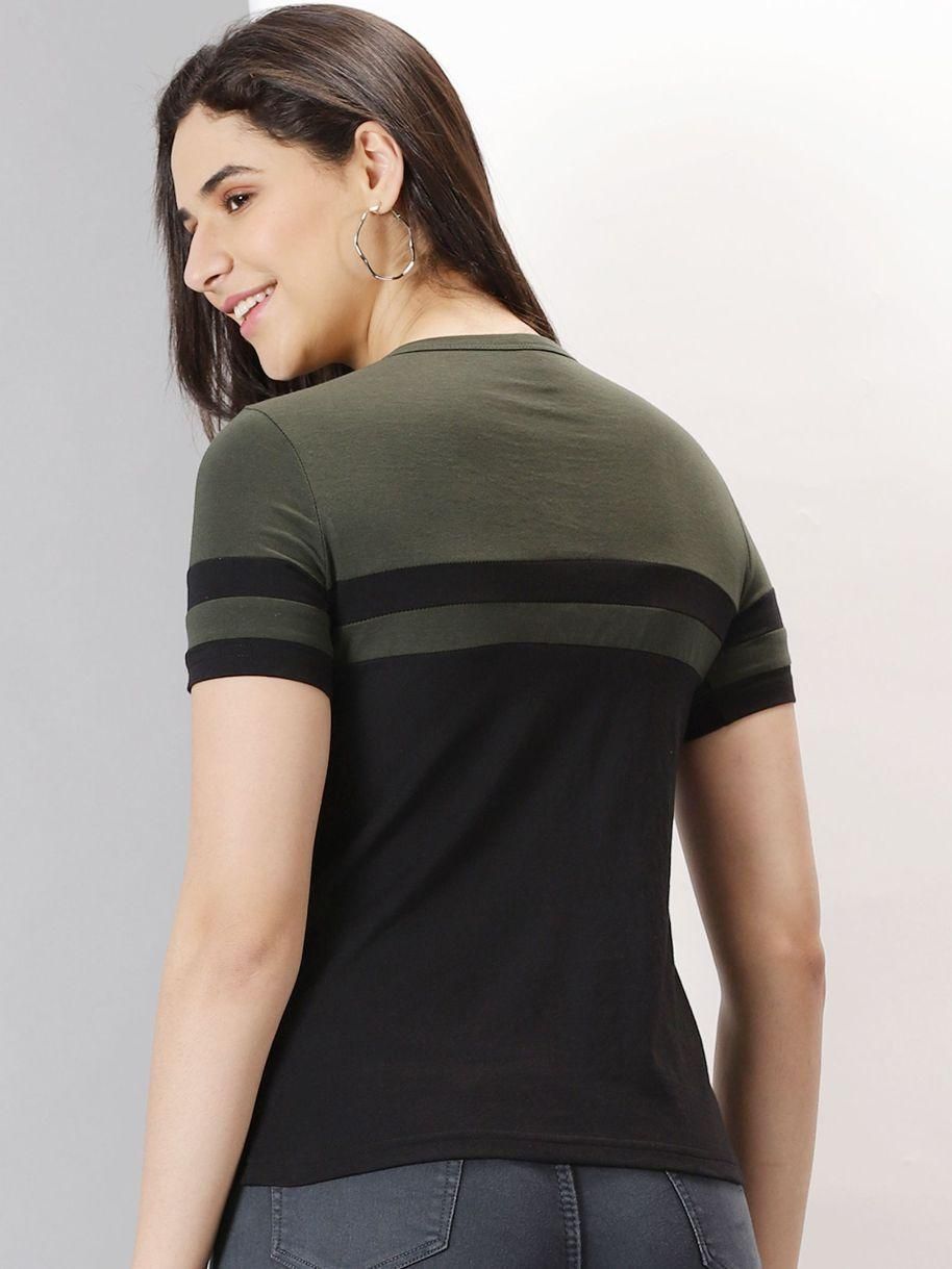 AUSK Women's Dark Colorblocked Round Neck Half Sleeve Casual T-Shirt - Premium  from Roposo Clout - Just $699! Shop now at Mystical9