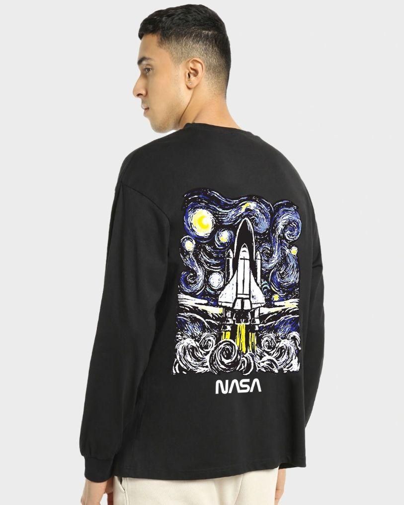 Men's Cotton Blend Black Oversized Graphic Print Full Sleeve T-Shirt - Premium  from Roposo Clout - Just $700! Shop now at Mystical9