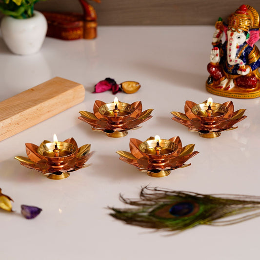 eCraftIndia Set of 4 Floral Shape Metal Diya - Premium  from Roposo Clout - Just $720! Shop now at Mystical9
