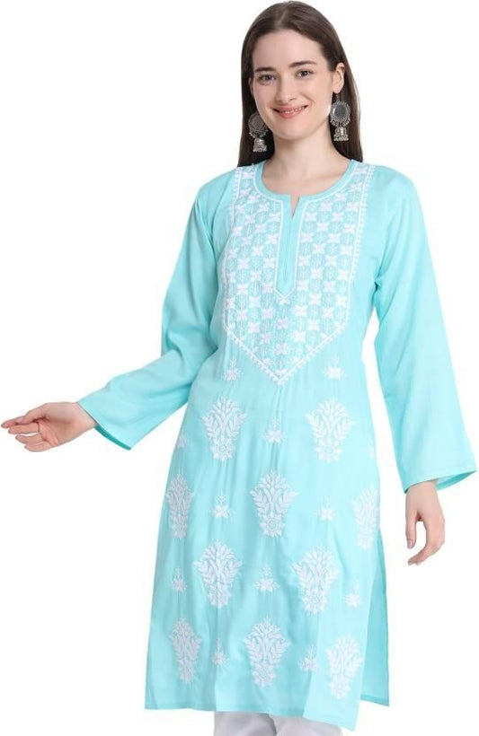 Women Chikan Embroidery Cotton Straight Kurta - Premium  from Roposo Clout - Just $770! Shop now at Mystical9