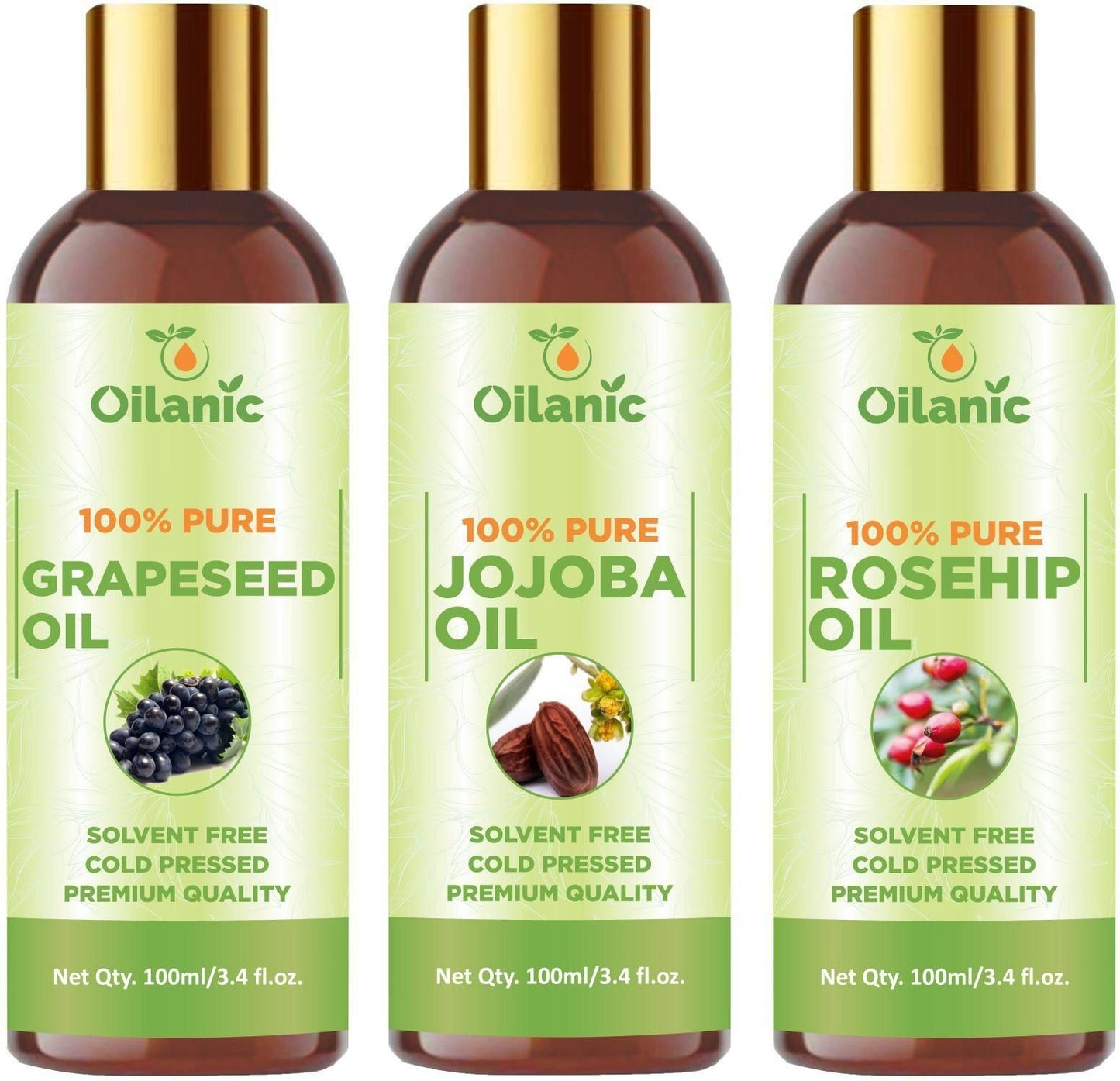 Oilanic Premium Grapeseed Oil, Jojoba Oil & Rosehip Oil Combo pack of 3 bottles of 100 ml(300 ml) - Premium  from Roposo Clout - Just $900! Shop now at Mystical9