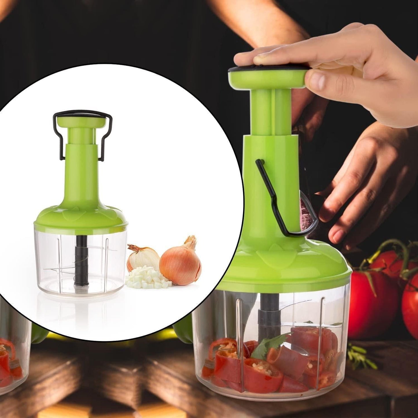 Manual Speedy Hand Press Food Chopper for Vegetables, Fruits, Nuts and More-Egg Whisk-Perfect Chopping with Easy Push and Close Button 1100 ml - Premium  from Roposo Clout - Just $599! Shop now at Mystical9