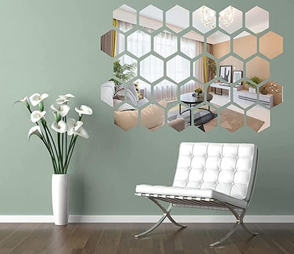 12 Hexagon Silver Mirror Stickers For Wall, Acrylic Sticker, Hexagonal Mirror Wall Sticker For Hall Room, Bed Room, Kitchen - Premium  from Roposo Clout - Just $600! Shop now at Mystical9