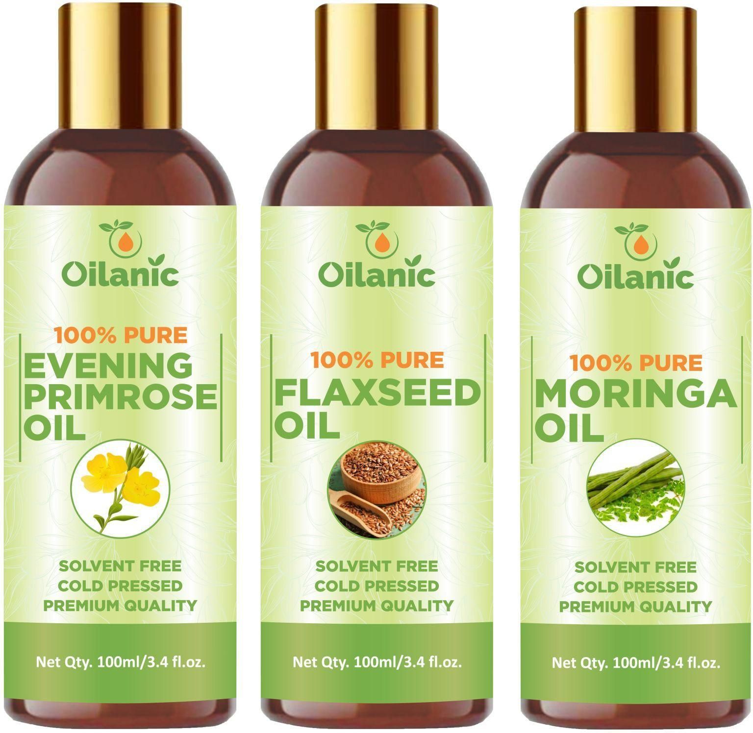 Oilanic Premium Evening Primrose Oil, Flaxseed Oil & Moringa Oil Combo pack of 3 bottles of 100 ml(300 ml) - Premium  from Roposo Clout - Just $900! Shop now at Mystical9