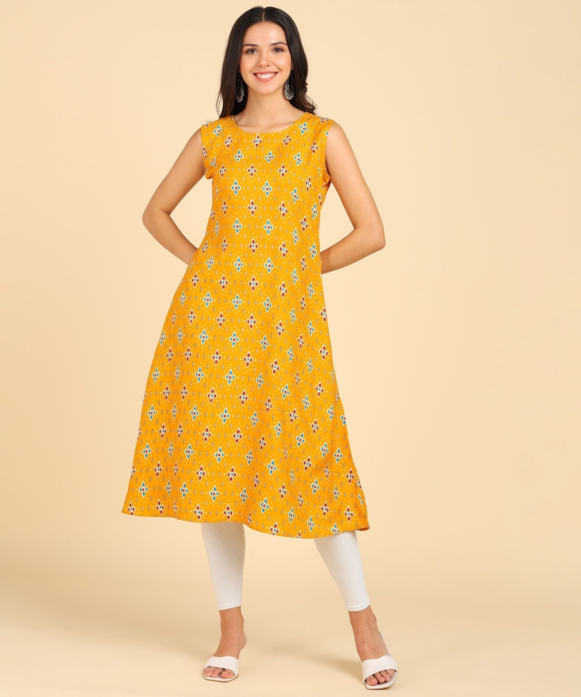 Women's Casual Wear Sleeveless Round Long Kurtis - Premium  from Roposo Clout - Just $590! Shop now at Mystical9