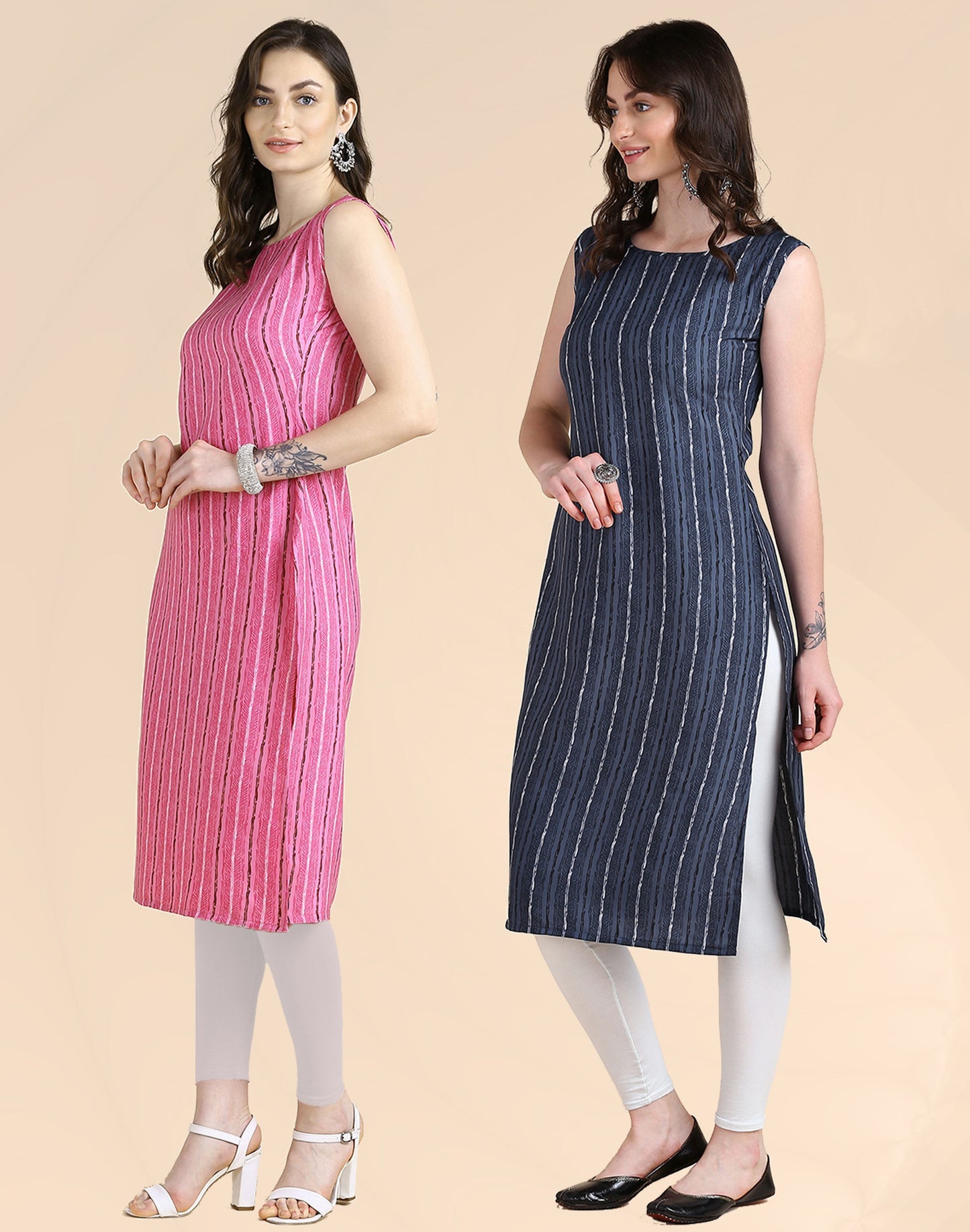 Women's Sleeveless Boat Neck Solid Casual Fancy Long Kurtis (combo Pack Of 2) - Premium  from Roposo Clout - Just $675! Shop now at Mystical9