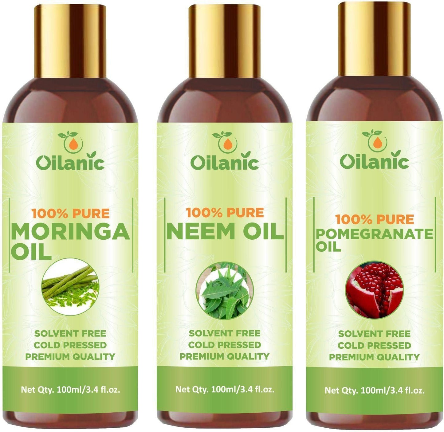 Oilanic Premium Moringa Oil, Neem Oil & Pomegranate Oil Combo pack of 3 bottles of 100 ml(300 ml) - Premium  from Roposo Clout - Just $900! Shop now at Mystical9