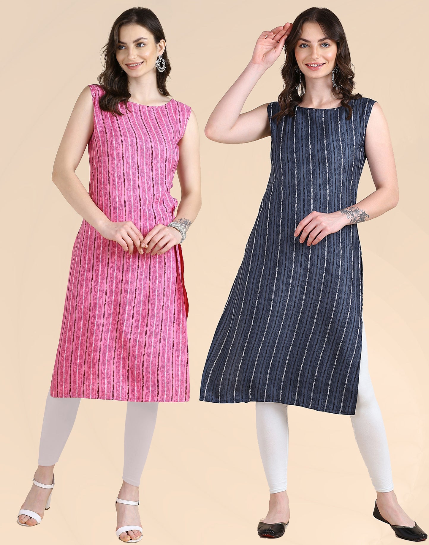 Women's Sleeveless Boat Neck Solid Casual Fancy Long Kurtis (combo Pack Of 2) - Premium  from Roposo Clout - Just $675! Shop now at Mystical9
